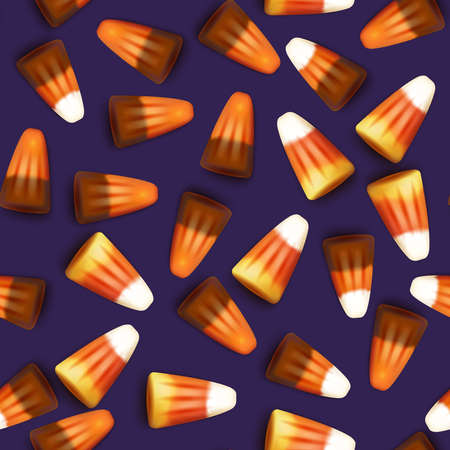 Halloween sweets realistic 3D mesh. Seamless pattern. Candy corn vector background.のイラスト素材