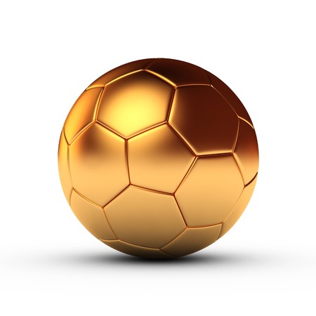 Gold football isolated on white backgroundの写真素材