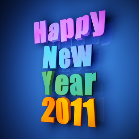 Colorful words of happy new year 2011 on blue backgroundの写真素材