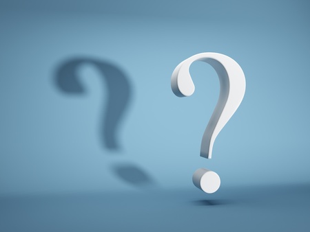Question mark with shadow on blue background