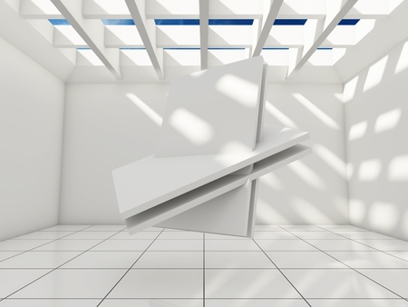 Large modern lounge with abstract geometric shapesの写真素材