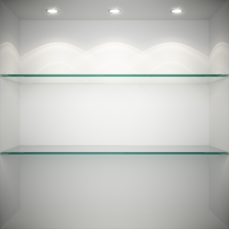 Empty showcase with glass shelves for exhibitionの写真素材