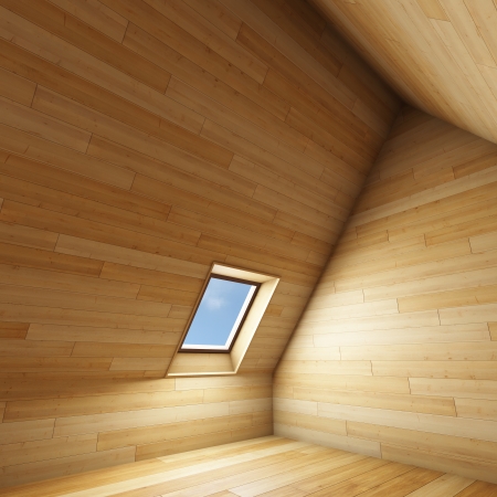 Empty new room with mansard windowの写真素材