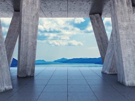 Architectural design of the terrace with views of the seaの写真素材