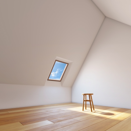 Empty new room with mansard windowの写真素材