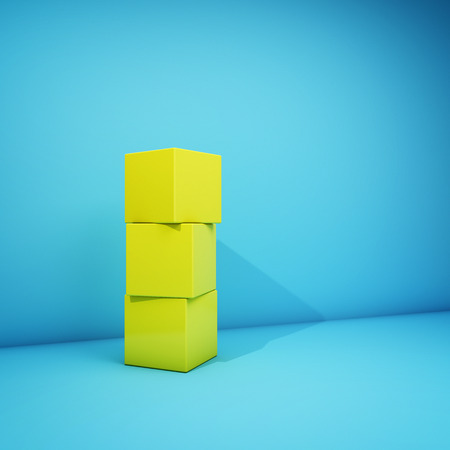 Abstract geometric image with yellow cubes on blue background. 3D illustration.の写真素材