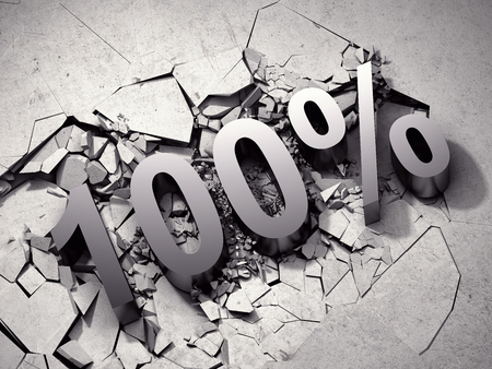100% discount breaks concrete surface. 3D illustration.の写真素材
