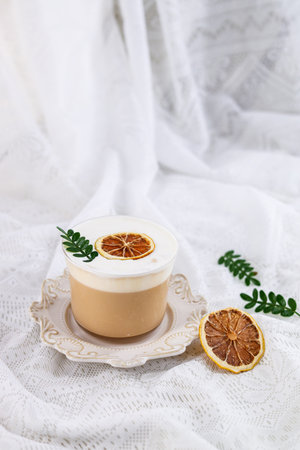 Creamy panna cotta with dried orange, selective focusの写真素材