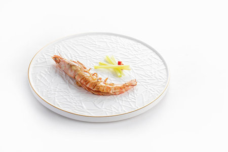 Japanese cuisine, Shrimp on white plate isolated on white background.の写真素材