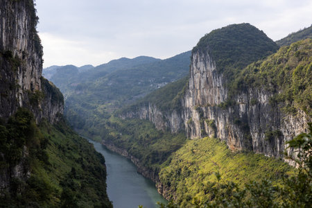 Panoramic view of the canyon and river in the morning.の写真素材