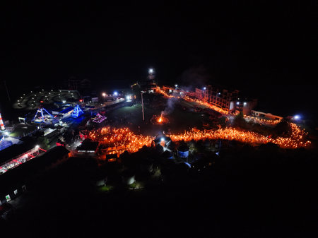 The Loy Krathong festival in Kanchanaburi, Thailand.の写真素材