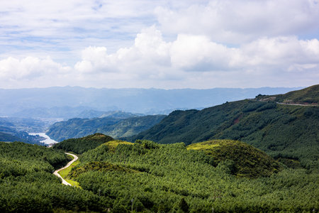 Mountain landscape at Doi Inthanon National Park, Chiang Mai, Thailandの写真素材