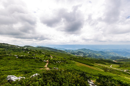 Mountain landscape view at Doi Inthanon National Park, Chiang Mai, Thailandの写真素材