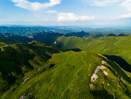 Aerial view of the mountains and forests. Summer landscape.の写真素材