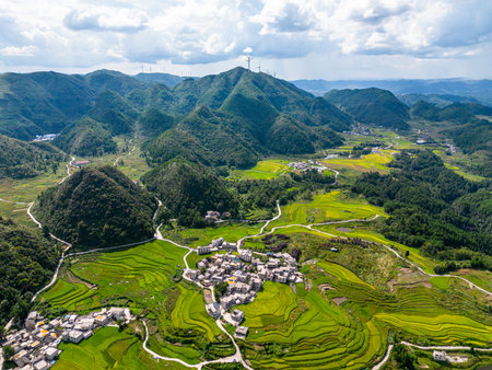 Aerial view of rice terraces in Sapa, Vietnam.の写真素材