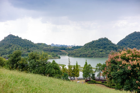 Landscape view of Kwan Phayao lake, Thailand.の写真素材