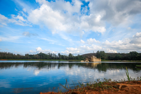 Landscape view of Mae Tam reservoir, Chiang Rai province.の写真素材