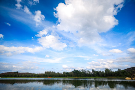Landscape view of Mae Ngat Somboon Chon dam, Thailandの写真素材