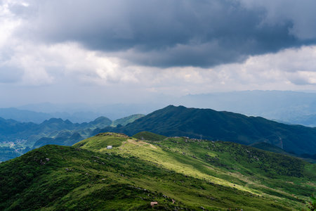 Mountain landscape with clouds and blue sky in summer, China.の写真素材