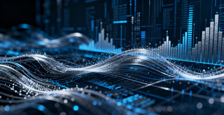 financial stock market graph on technology abstract background. 3d rendering toned imageの素材