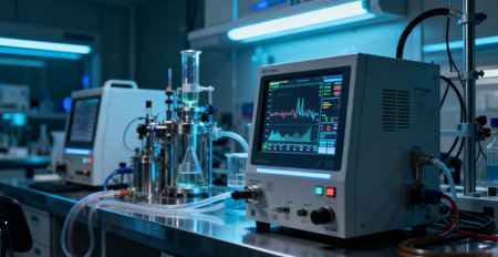 3d rendering of a medical laboratory with equipment and test tubes.の素材