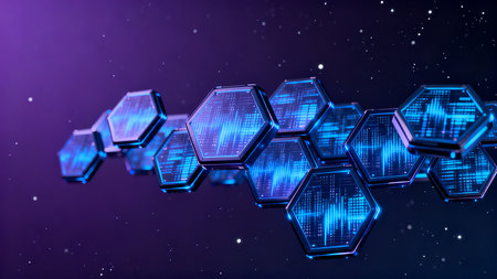 Futuristic technology background with hexagons. Network concept. 3D Renderingの素材