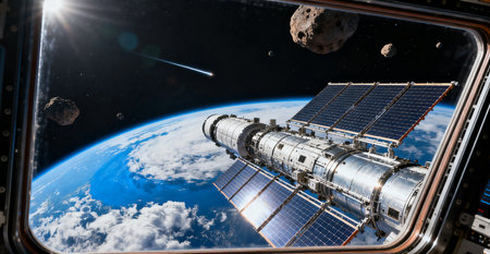 View of the planet Earth from a space station. 3d renderingの素材