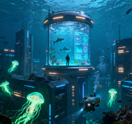 Futuristic underwater world of the future. 3D rendering.の素材