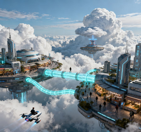 Futuristic city and high tech buildings. 3D rendering.の素材