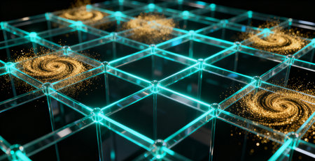 Abstract 3d rendering of geometric shape with glowing particles. Futuristic background.の素材