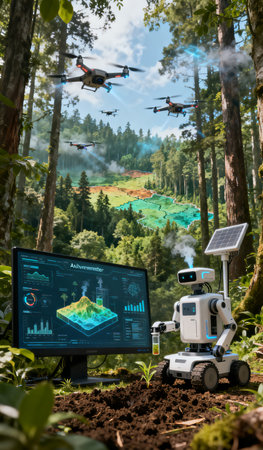 drone with remote control flying over the forest. 3d renderingの素材