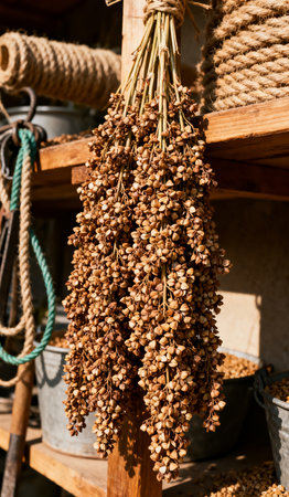 Bunch of dry sorghum in a market, Italy.の素材