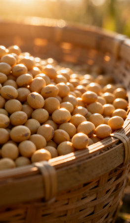 Soybean in the basket on the field,Thailand.の素材