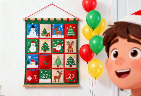 Christmas decoration on a white wallrated with gingerbread cookies and balloonsの素材