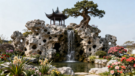 Landscape view of the botanical garden in Hangzhou, China.の素材
