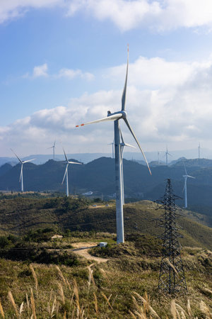 wind turbines in a wind farm in hongkong,China
