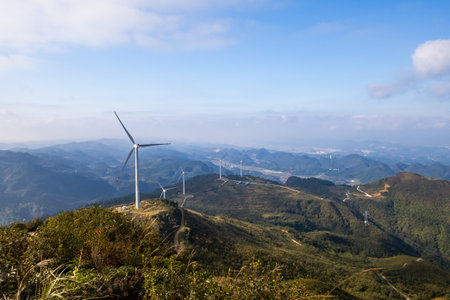 wind turbine on the mountain at hongkong,china