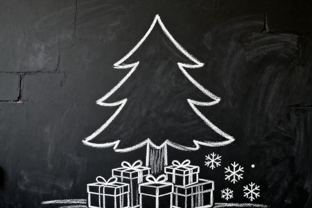 Christmas tree drawing with chalk on blackboard background. Christmas concept.の素材