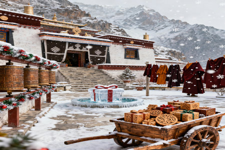 Buddhist monastery in Himalayas, Ladakh, Indiaの素材