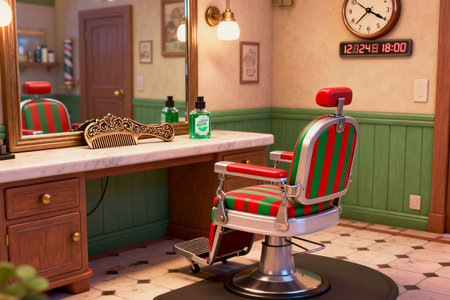 Barber shop interior. Barbershop interior. Barbershop chair.の素材