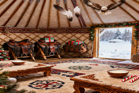 Yurt in the winter. Christmas and New Year holidays concept.の素材