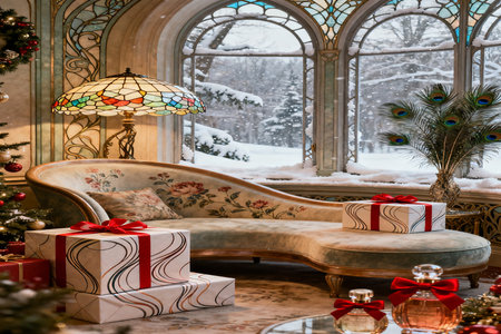 Luxury living room decorated for Christmas and New Year celebration.の素材