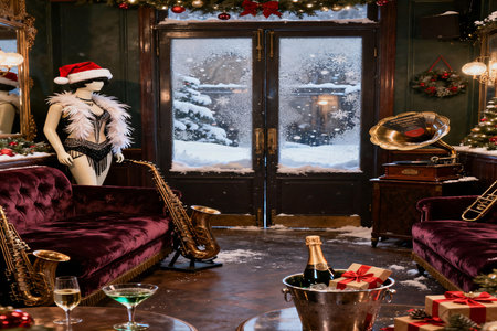 Beautiful interior of luxury house decorated for Christmas and New Year holidaysの素材