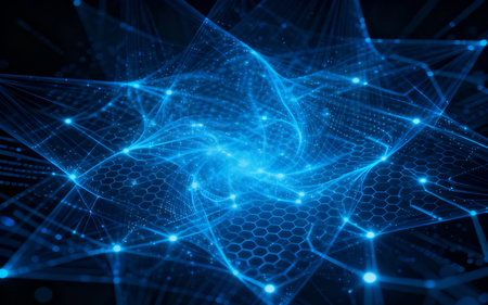 3D rendering abstract digital technology background. Network connection structure with dots and lines.の素材