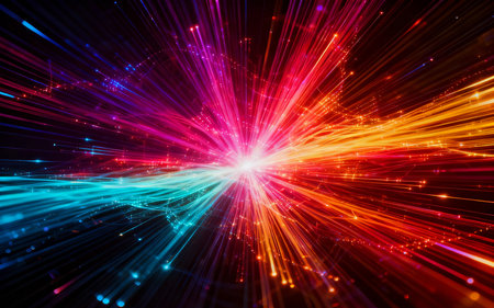 abstract colorful rays on black background, computer generated abstract background, 3D renderingの素材