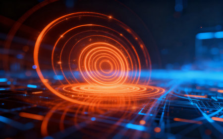 Futuristic technology abstract background. 3d rendering toned image double exposureの素材