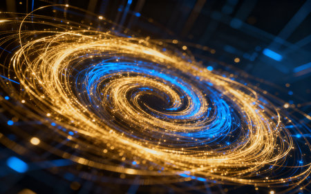 Abstract background. luminous swirling. Elegant glowing circle. Sparking particle. Space tunnel. Glossy jellyfish. Colorful ellipse. Glint sphereの素材