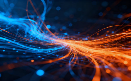 abstract blue background with glowing lines and bokeh. 3d renderの素材