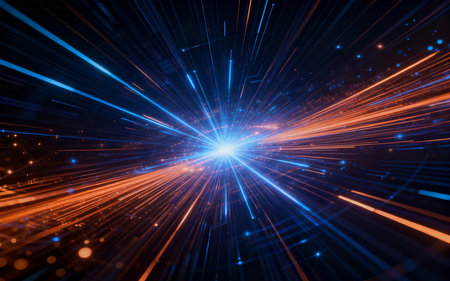 abstract blue background with glowing lines and particles. 3d renderingの素材