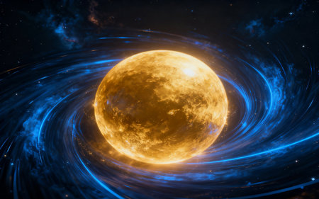 The full moon in space with stars and nebula. 3D renderingの素材
